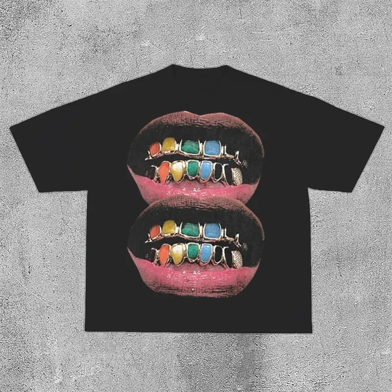 Unisex Loose Lip Print Cotton Graphic T-Shirt Hoodie, Sweatshirt | RetroVerseTees.com
