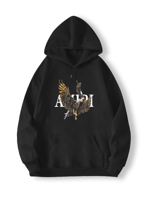 Unisex Men'WB shield Eagle Print Drop Shoulder Long Sleeve Essentials Hoodie, Regular Fit Fashion Casual Drawstring...