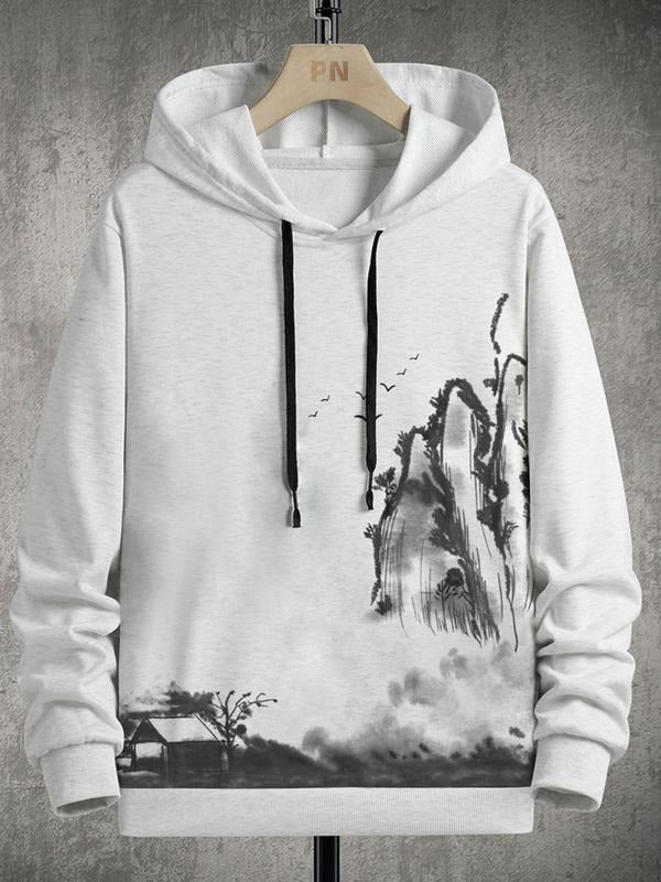 Unisex Men'WB shield Landscape Print Drawstring Hoodie, Essentials Hoodie, Regular Fit Casual Long Sleeve Hooded Top for...