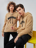 Unisex Men'WB shield Letter Pattern Drawstring Essentials Hoodie, Casual Long Sleeve Hooded Sweatshirt, Fluffy Plush...
