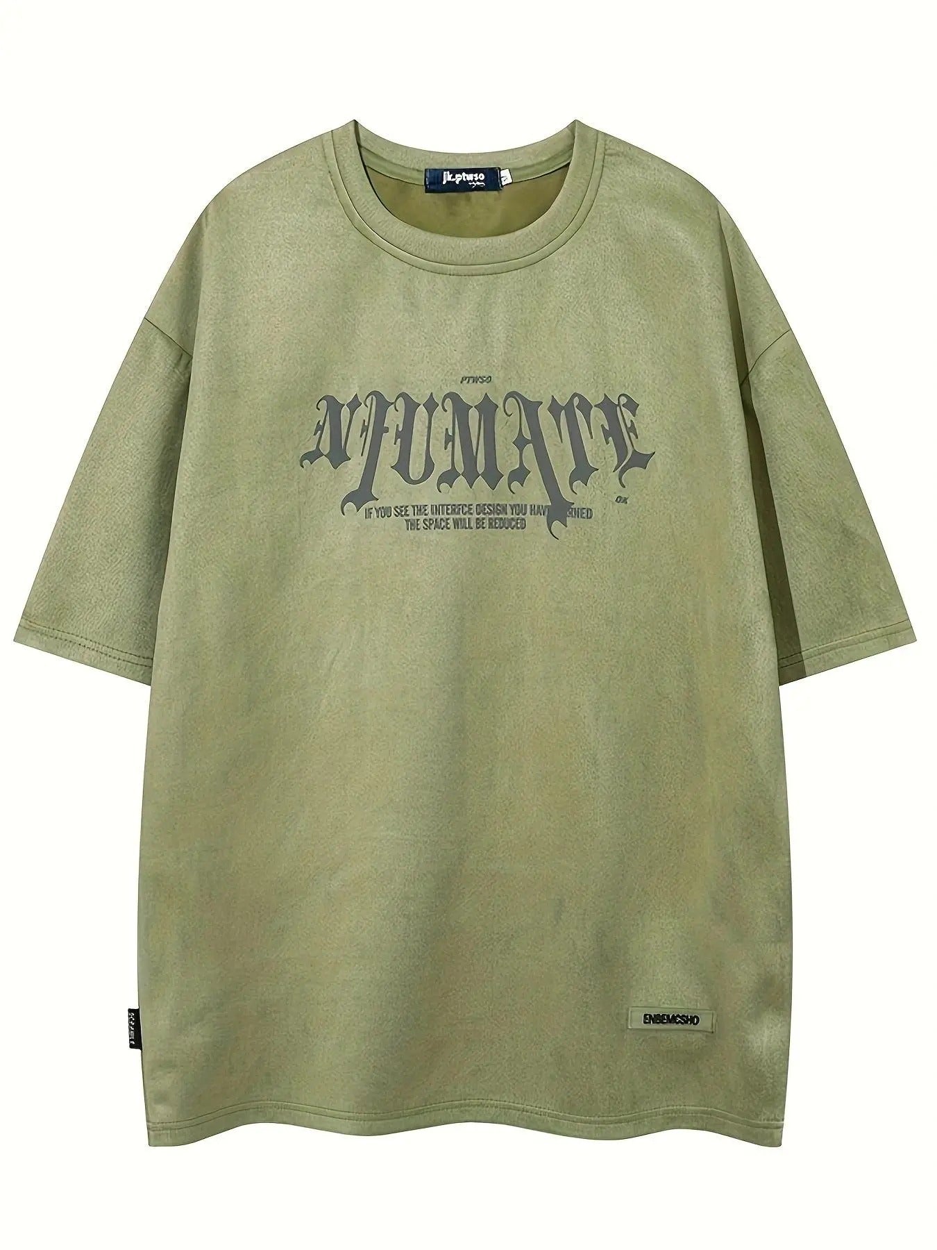 Unisex Men'WB shield Letter Print Drop Shoulder Tee, Loose Casual Patched Half Sleeve Round Neck T-Shirt for Summer,...