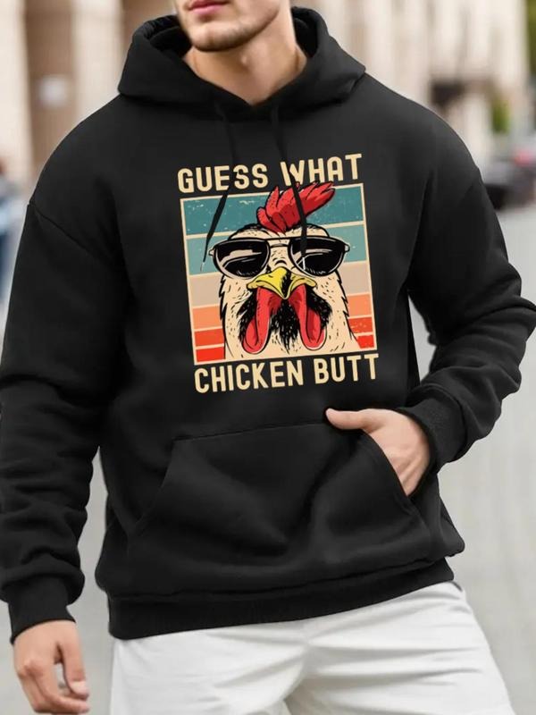 Unisex Men'WB shield Regular Fit Cartoon Chicken Print Drawstring Hoodie, Essentials Hoodie, Casual Letter Print Pocket...
