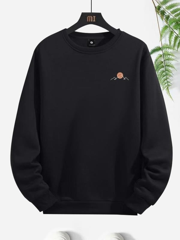 Unisex Men'WB shield Sun Print Drop Shoulder Sweatshirt, Round Neck Long Sleeve Pullover Tops for Spring & Fall, Trendy...