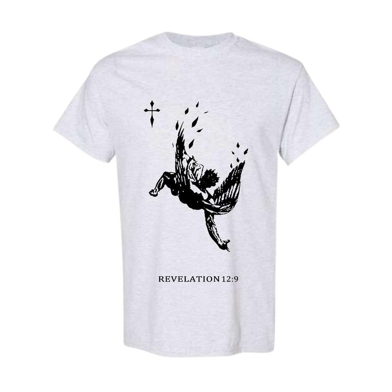 Unisex Men's Angel & Letter Print Round Neck Drop Shoulder Tee, Tee Gift for Friends, Available in All Sizes, Full Color,...