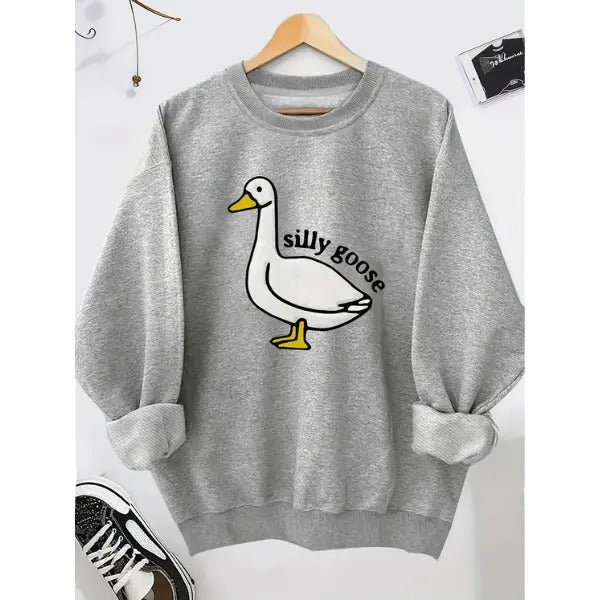 Unisex Men's Cartoon Goose & Letter Print Crewneck Graphic Sweatshirt, Essentials Sweatshirt, Loose Long Sleeve Graphic...