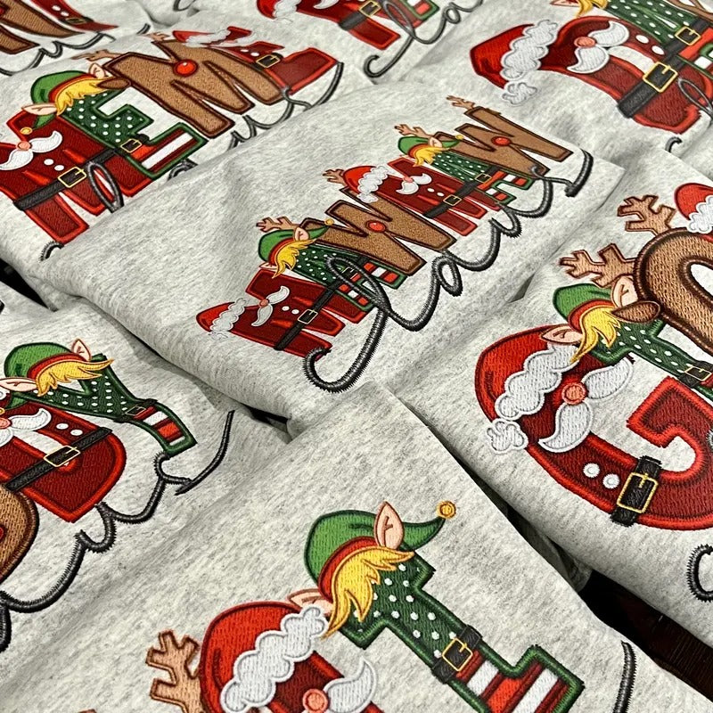Unisex Size Faux Embroidery Christmas Claus Sweatshirt - Perfect for Everyone! T-Shirts, Hoodie | RetroVerseTees.com