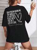 Unisex'WB shield "YOU ARE ENOUGH" Slogan & Heart Print Drop Shoulder Tee, Street Fashion Casual Half Sleeve Round Neck...