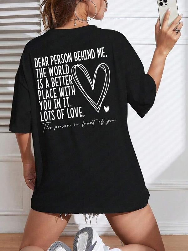 Unisex'WB shield "YOU ARE ENOUGH" Slogan & Heart Print Drop Shoulder Tee, Street Fashion Casual Half Sleeve Round Neck...