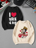 Unisex'WB shield Cartoon & Letter & Heart Print Drop Shoulder Sweatshirt, Casual Long Sleeve Round Neck Pullover for Fall...