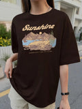 Unisex'WB shield Landscape & Car Print Round Neck Tee, Casual Half Sleeve T-shirt for Daily Wear, Unisex'WB shield Tops...