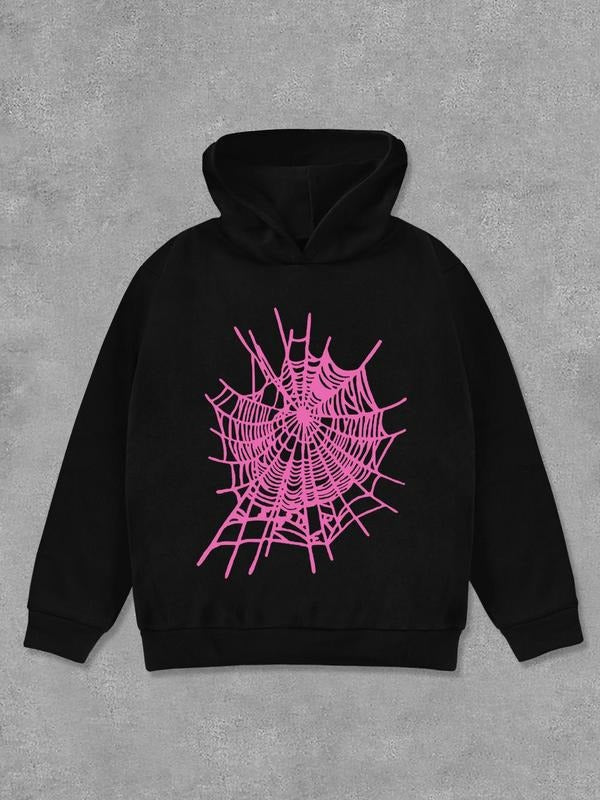 Unisex'WB shield Spider Web Print Hoodie, Fashion Casual Long Sleeve Hooded Sweatshirt for Daily Holiday Outdoor Wear,...