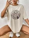 Unisex Women'WB shield Cartoon Landscape Print Round Neck Tee, Casual Drop Shoulder Half Sleeve T-Shirt for Daily Wear,...