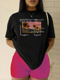 Unisex Women'WB shield Floral & Letter Print Drop Shoulder Tee, Fashion Casual Crew Neck T-shirt for Daily Holiday...