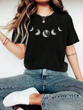 Unisex Women'WB shield Moon Print Round Neck Tee, Fashion Casual Comfort Short Sleeve T-Shirt for Daily Holiday Outdoor...
