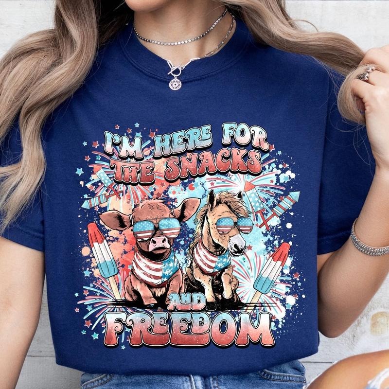 Unisex comfort colors July 4th just here for the snacks and booze short sleeve casual cotton graphic tshirt Hoodie,...