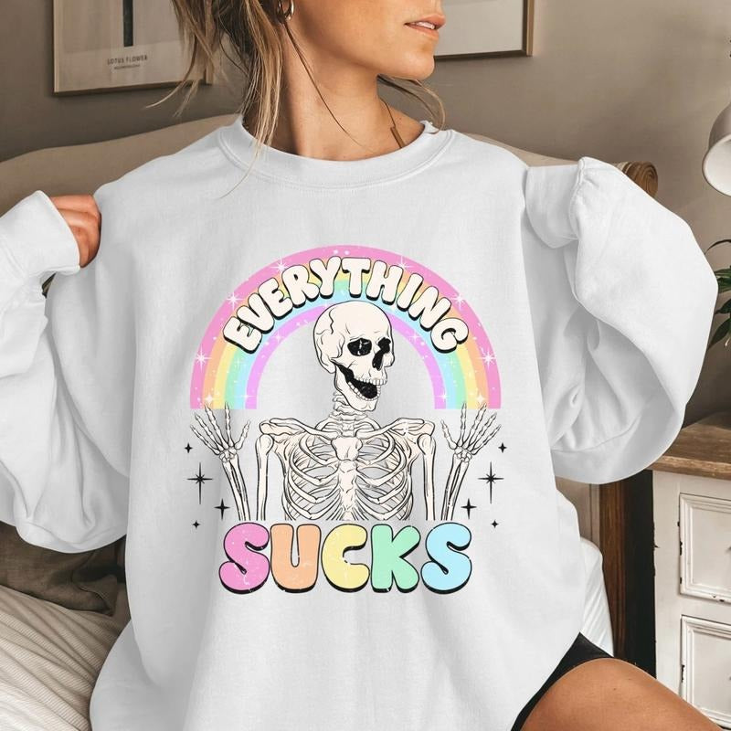 Unisex comfort colors gildan skeleton everything sucks funny short sleeve cotton polyester tshirt crewneck sweater Comfy...