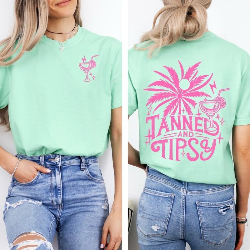 Unisex comfort colors summer beach tanned and tipsy short sleeve cotton casual graphic tshirt Hoodie, Sweatshirt