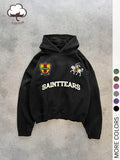 Unisex's "SAINTTEARS" Print Regular Washed Cotton Hoodie, Vintage Casual Tops for All Season, Trendy Outfit for Daily...