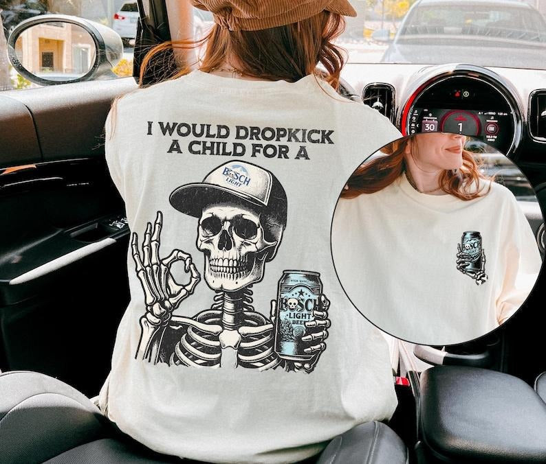 [Up To 5XL] Beer Shirt, Skeleton Beer Shirt, Funny Beer Shirt, Gift for Her, Gift for Him, Trendy Graphic Beer Shirt, Halloween Gifts,