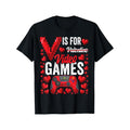 V Is For Valentine Video Games Men T-Shirts, Funny Valentine'S Day Novelty Graphic Printed Tee, Short Sleeve Valentine'S...