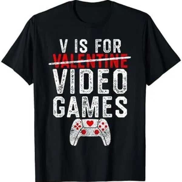 V is for Video Games Valentines Day Gamer Men Boys Gift T-Shirt Hoodie, Sweatshirt | RetroVerseTees.com