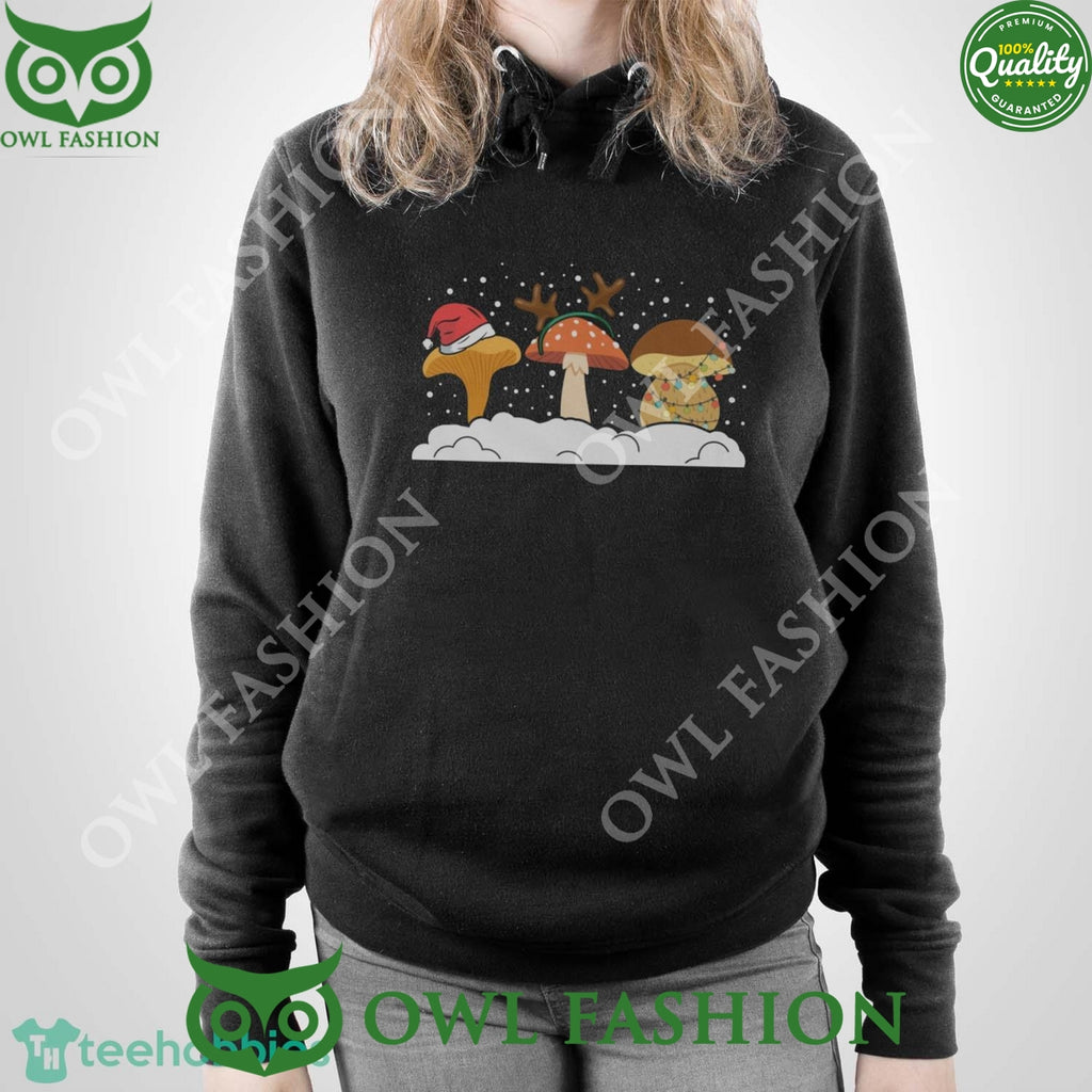 Mushroom Under Snow Celebrating Christmas Black Ugly Sweater