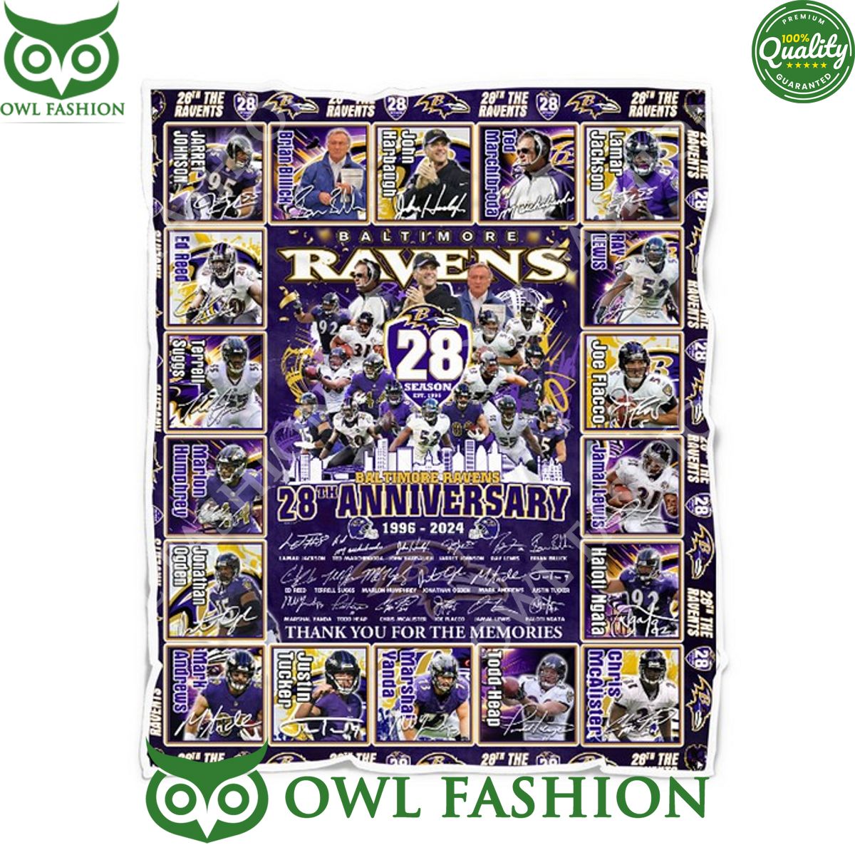 The Ravens 28th Anniversary Football 1996 2024 Fleece Blanket