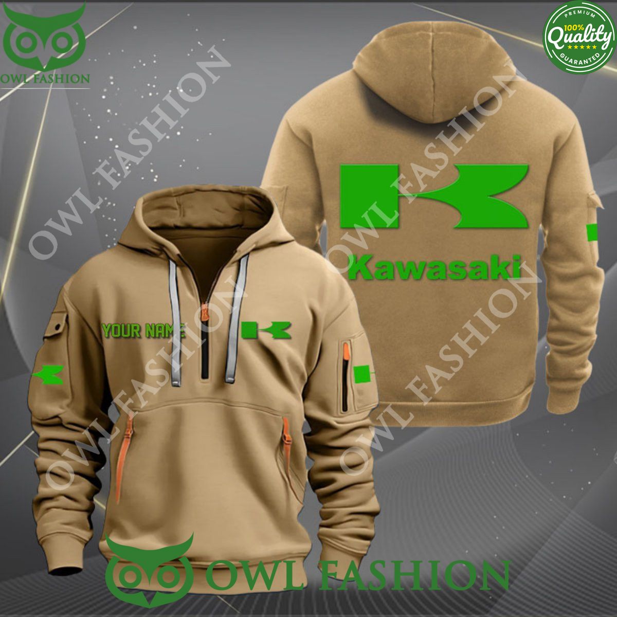 Kawasaki Motorcycle Powersports Personalized 2D quarter zip hoodie