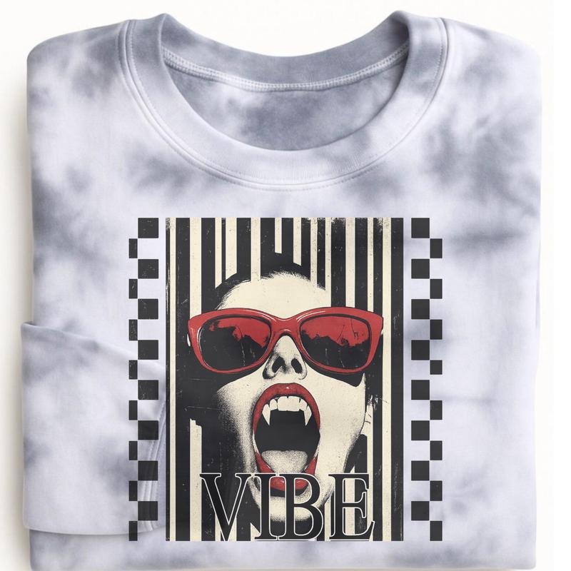 VIBE TIE DYE Cotton Casual Crewneck Sweatshirt Hoodie Women's Graphic Top Pullover Streetwear Style Vintage Crew Neck...