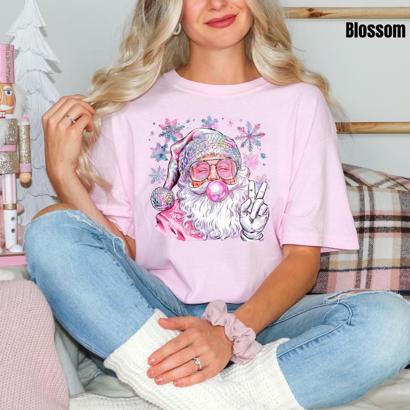 VSCO Girly Santa Comfort Colors T-Shirt 'NLB' Hoodie, Sweatshirt | RetroVerseTees.com
