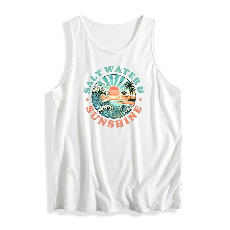 Vacation - Ready Vest: "Saltwater & Sunshine" Vest Boasting WB shield Cheerful Coastal Scene for Summer Vibes T-Shirts,...