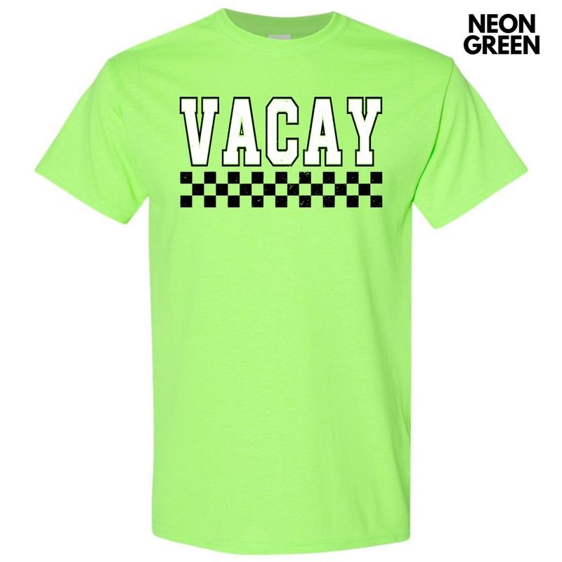 Vacay Varsity Checkered Gildan Short Sleeve T-Shirt 'NLB' Hoodie, Sweatshirt | RetroVerseTees.com