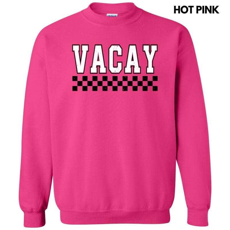 Vacay Varsity Checkered Sweatshirt 'NLB' T-Shirts, Hoodie | RetroVerseTees.com