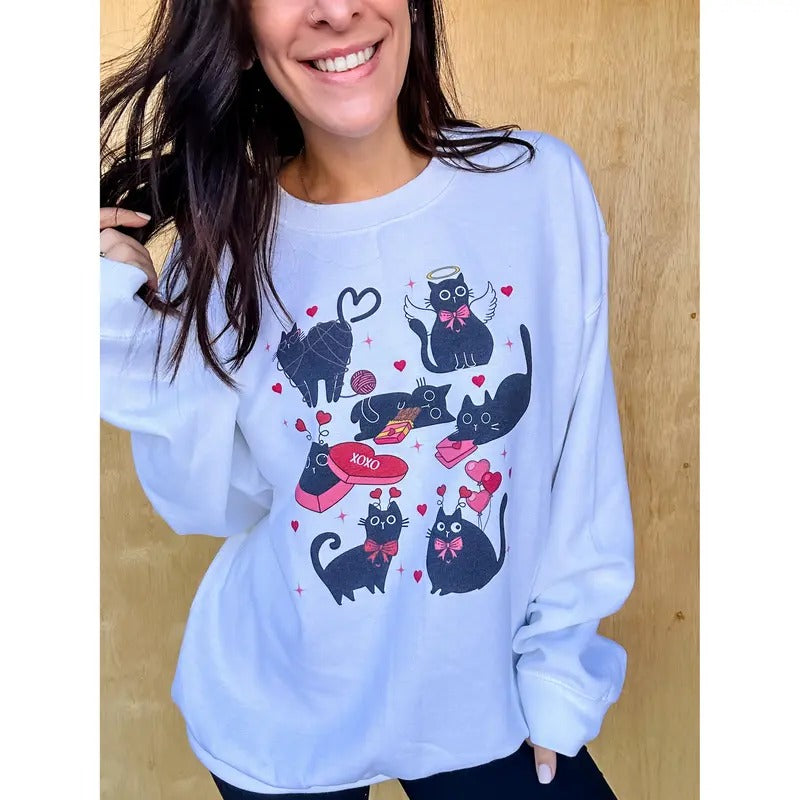 Valentine Cats Graphic Top T-Shirts, Hoodie, Sweatshirt | RetroVerseTees.com