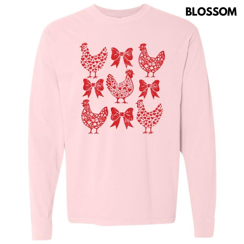 Valentine Chickens Long Sleeve Comfort Colors T-Shirt Hoodie, Sweatshirt | RetroVerseTees.com