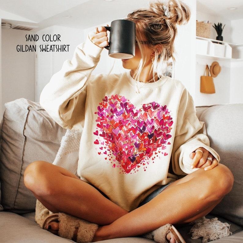 Valentine Sweatshirt and T-Shirt, Heart Valentines Day Shirt for Women, Valentine Shirts, Valentines Day Gift, Kids...