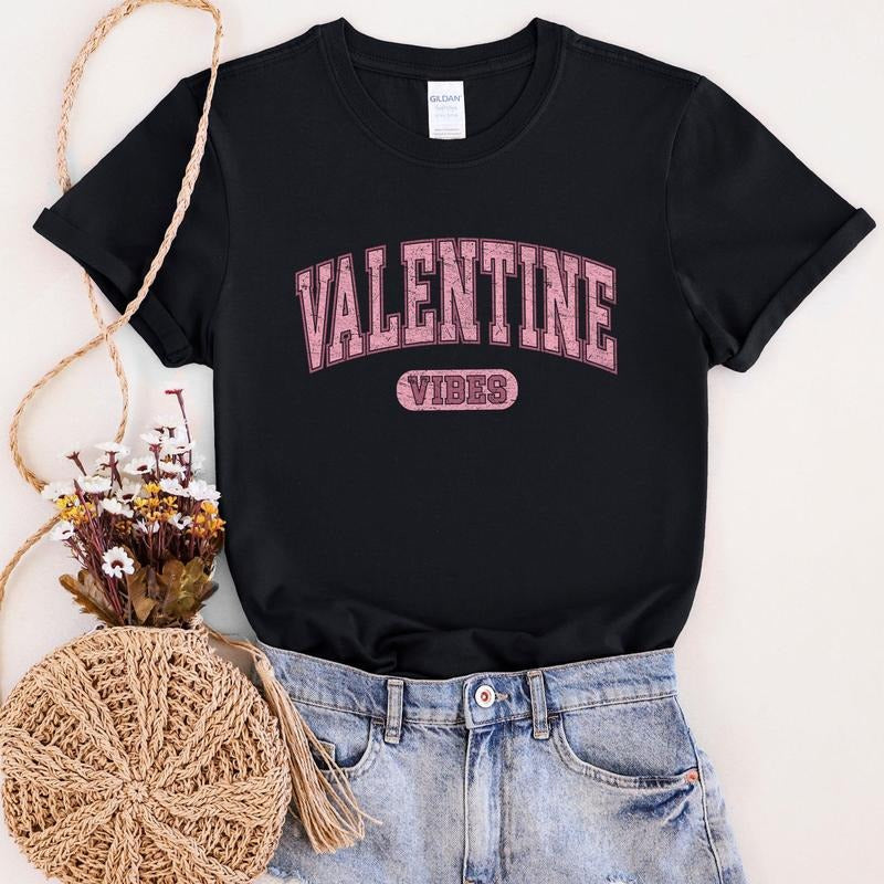 Valentine Vibes, Collegiate, College, University, Super Soft Tshirt, Valentine's Day Hoodie, Sweatshirt | RetroVerseTees.com