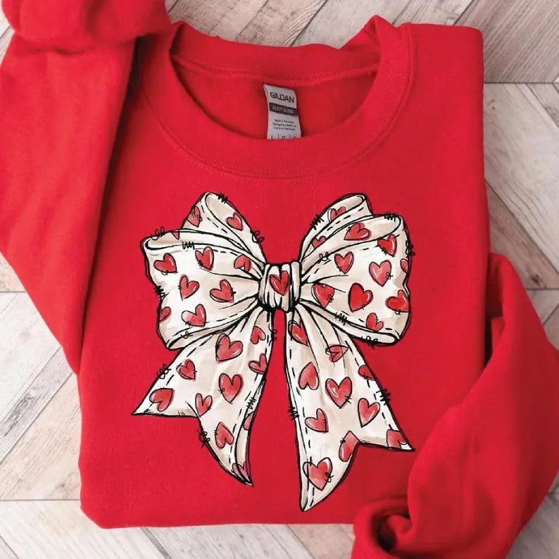 Valentine's Day Coquette Bow Sweatshirt, Coquette Bow Valentines Sweatshirt_ Gift For Man and Women Casual Crewneck...