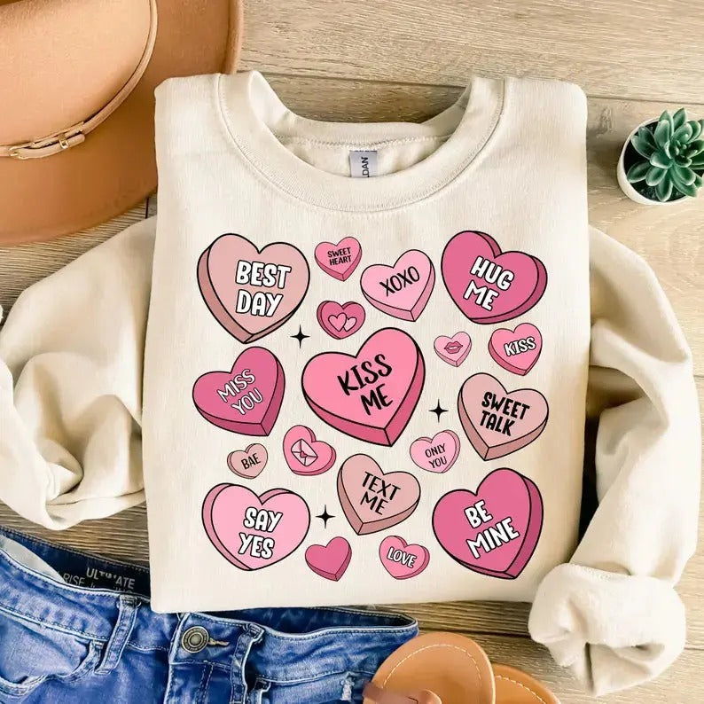 Valentines Candy Hearts Graphic Top T-Shirts, Hoodie, Sweatshirt | RetroVerseTees.com