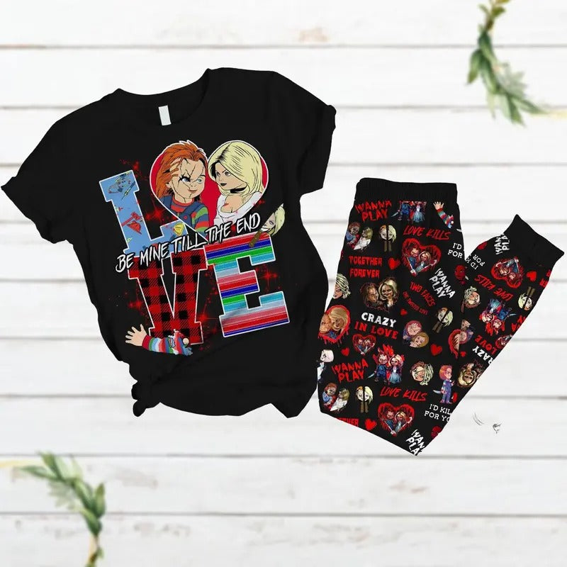 Valentines Chucky Gunpla brand Tiffany Pajamas Set, Be Mine Till TNF Red plumber brand Shirt, Bride FOG Chucky Womens...