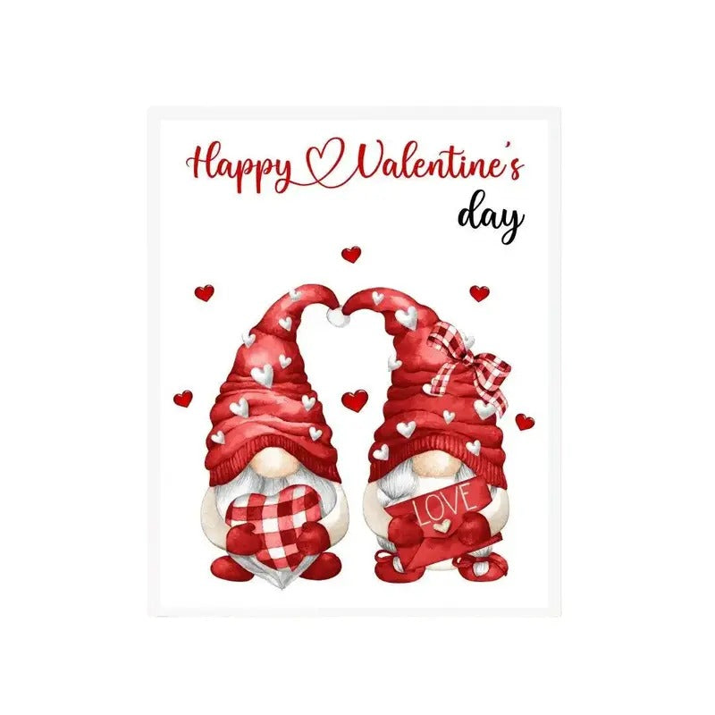 Valentines Day Decor- Watercolor Gnomes Print - Watercolor Hearts Sign Wall Art, Red Heart Print, Poster Prints No Frame,...