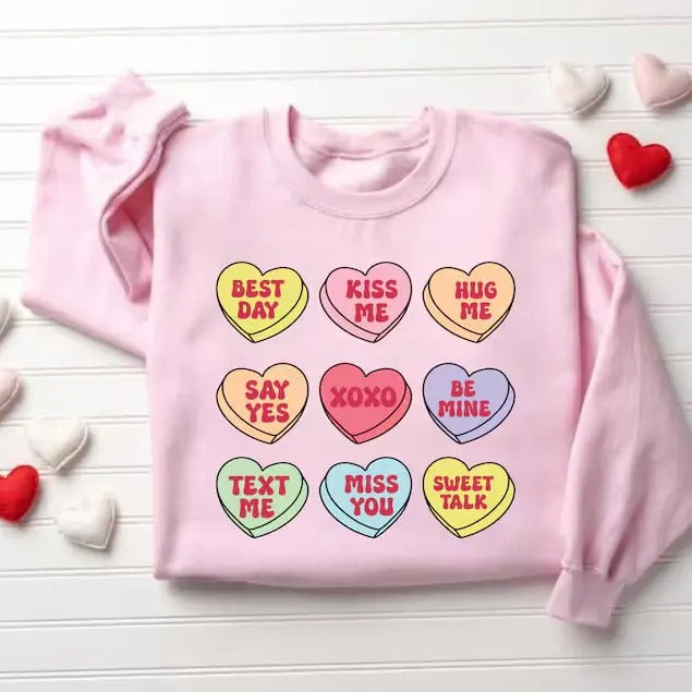 Valentines Day Sweatshirt, Conversation Hearts Sweatshirt, Valentines Day Shirts for Women, Valentines Day Gift, Cute...