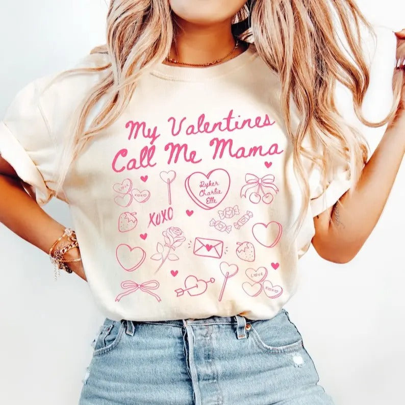 Valentines Mom Shirt Gift for Mom Valentines Day Mama Tee My Valentines Call Me Mama Gift For New Mom Single Mom Gift Top...
