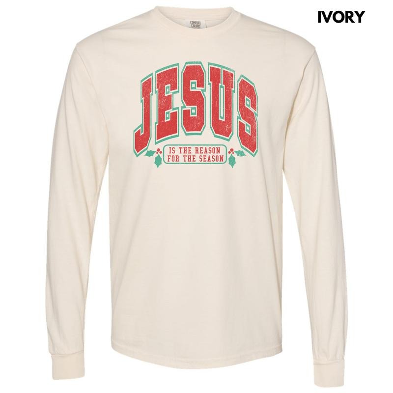 Varsity Jesus Red & Green Long Sleeve Comfort Colors T-Shirt 'NLB' Hoodie, Sweatshirt | RetroVerseTees.com