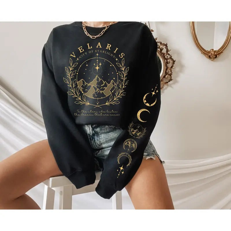Velaris Sweatshirt, with sleeve print, ACOTAR merch, Sarah J Maas Sweatshirt, City of Starlight sweater, Feyres Tattoo,...