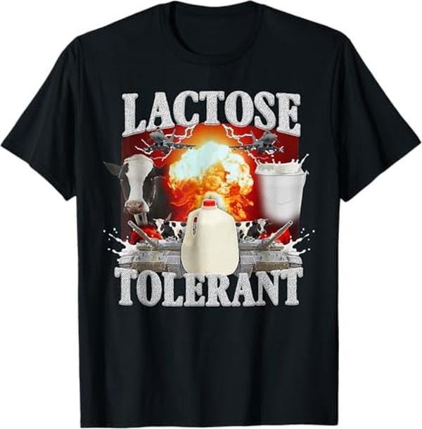 [Versatile T-shirt] Lactose Tolerant Black Cotton T-Shirt, Men'WB shield Small, Classic Fit, Short Sleeve Graphic...