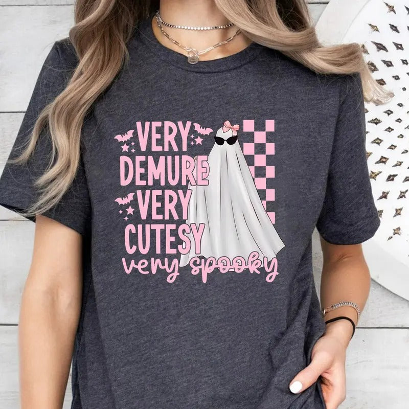 Very Demure Dery Cutesy Shirt, Very Spooky Shirt, Pink Ghost Sweater Hoodie, Sweatshirt | RetroVerseTees.com
