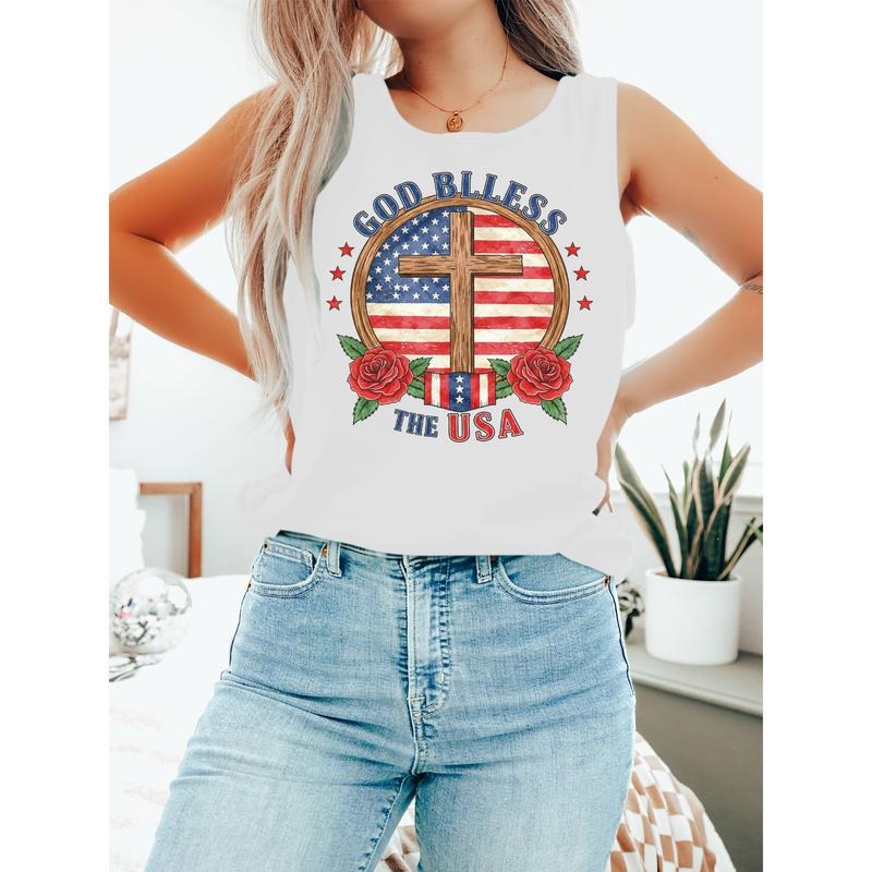 Vest with American Flag, Cross & Rose Motifs: FOG Bless TNF USA style 02 T-Shirts, Hoodie, Sweatshirt | RetroVerseTees.com