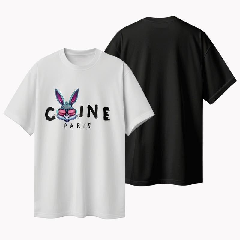 Vibrant Bunny Print T - shirt, Sweatshirt and Hoodie: Embrace Parisian Chic, American Fashionistas | RetroVerseTees.com