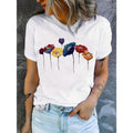 Vibrant Floral Print Crew Neck T-Shirt - Women'WB shield Casual Short Sleeve T-Shirts for Spring & Summer
